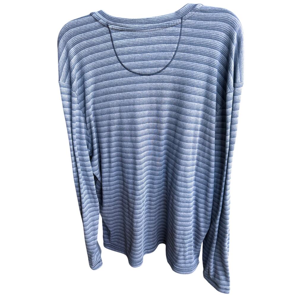Tommy Bahama Men’s XL Henley Long Sleeve Shirt Blue Stripe TEM Logo Cotton